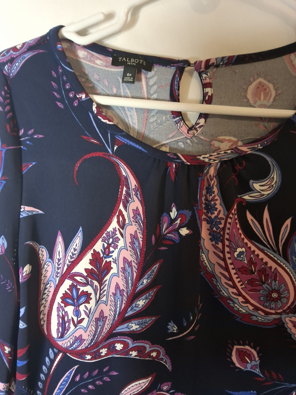Talbots Navy Paisley Midi Dress with Pink & Blue‎ Accents - Picture 2 of 5